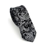 Gri Şal Desenli Siyah Dokuma Kumaş Mendilli Slim Fit Kravat // SDK-2607-1 GF2602-SDK2607-1