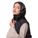 Gri Şerit Desenli Twill İpek Eşarp