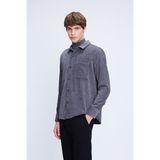 Gri Shacket Comfort Fit Uzun Kol Fitilli Kadife Gömlek