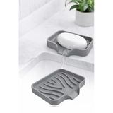 Gri Silikon Sabunluk Vantuzlu Su Giderli Kaymaz Tabanlı – Banyo Mutfak Sabun Organizer