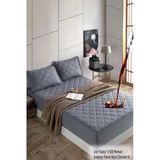 Gri Sınanı Geçirmez Alez - Tek-Çift Kişilk Alez -100 Pamuk- Kapitoneli Alez- Fittedyatağı Saran Yatak Koruyucu Alez Çarşaf160x200,