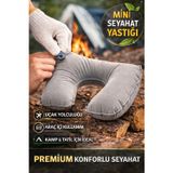 Gri Şişme Seyahat Boyun Yastığı – Uçak Araç Kamp İçin Ergonomik Taşınabilir Travel Yastık