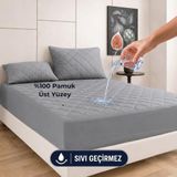 Gri Sıvı Geçirmez Alez - Tek-Çift Kişilk- Bebek-%100 Pamuk- Kapitoneli Alez- Fitted(Yatağı Saran) Yatak Koruyucu Çarşaf (200x220)