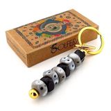 Gri Siyah Orjinal Cam Nazar Boncuklu Çanta Süsü Charm Anahtarlık KY049