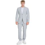 Gri Slim Fit Çizgili Mono Yaka Takım Elbise - 44