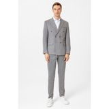 Gri Slim Fit Desenli Kruvaze Yaka 6 Drop Spor Takım Elbise