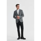 Gri Slim Fit Ekose Kareli Çift Yırtmaçlı Ceket