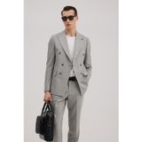 Gri Slim Fit Ekoseli Kruvaze Takım Elbise