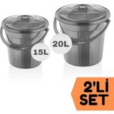 Gri Su Kovası / Temizlik Kovası Ikili Set 15/20 Lt - Yeşil