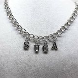 Gri Suga Bts Yazılı Harfli 45 cm Zincirli Hediyelik Bayan Kolye
