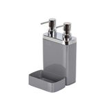 Gri Sünger Hazneli Mutfak Sıvı Sabunluk (300 Ml) ve Bulaşık Deterjanlık (500 Ml)