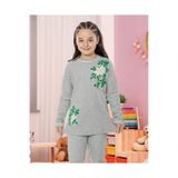 Gri Süzüle Kumaş Kız Çocuk Pamuk Pijama Takımı HGL1001