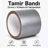 Gri Tamir İzolasyon Bandı 75 Mm X 10 Metre Genel Duct Tape Su Geçirmez Sızdırmazlık Takviye Bantları
