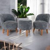 Gri Teddy Kumaş Çay Seti Ikili Koltuk Berjer ve Sandık Puf Takımı (Salon, Balkon, Ofis) 3'lü Takım