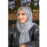 Gri Triko Kelebek Model Büzgülü Bone Şal