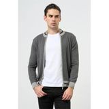 Gri Uzun Kol Düz Örme Dik Yaka Classic Slim Fit Triko Hırka 1012245203