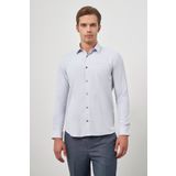 Gri Uzun Kol Kendinden Desenli Armürlü 032 Sert Yaka Classic Slim Fit Gömlek 1004245151