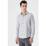 Gri Uzun Kollu Desenli Armürlü Sert Yaka Cepsiz Pamuklu Slim Fit Dar Kesim Gömlek 1004235168
