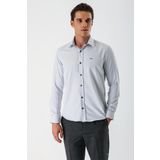 Gri Uzun Kollu Desenli Armürlü Sert Yaka Cepsiz Pamuklu Slim Fit Dar Kesim Gömlek 1004235171