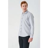 Gri Uzun Kollu Oxford Cepsiz Pamuklu Klasik Slim Fit Dar Kesim Gömlek 1004240235