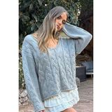 Gri V Yaka Örgü Desen Oversize Kadın Kazak MG2519