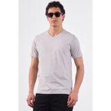 Gri V Yaka Pamuklu Düz Renk Slim Fit Erkek T-shirt - 2XL