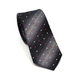 Gri Verev Desenli Siyah Dokuma Kumaş Mendilli Slim Fit Kravat // SDK-2505-1 GF2508-SDK2505-1