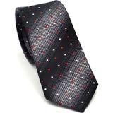 Gri Verev Desenli Siyah Dokuma Kumaş Mendilli Slim Fit Kravat // SDK-2505-1