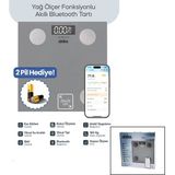 Gri Yağ Ölçer Akıllı Bluetooth Cam Baskül Pilli 180KG/50GR 26X26CM 8-Kişi Hafıza LCD Ekran