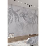 Gri Yaprak Desenli Tekstil Duvar Kağıdı, 260 x 260