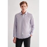 Gri Yarım İtalyan Yaka Uzun Kol Slim Fit Pamuklu Gömlek 1004255180