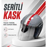 Gri Yarım Kask Motosiklet Kaskı Scooter Motor Bisiklet Kaskı Açık Model