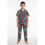 Gri Yarış Arabası Desenli Erkek Çocuk Pijama Takımı 24009