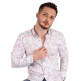 Gri Yazılı Beyaz Keten Hediye Kutulu Erkek Gömlek L