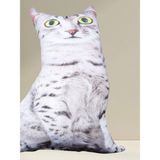 Gri Yeşil Gözlü Kedili Yastık - 27 x 31 cm - Gri-2