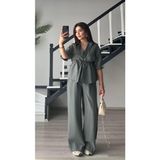 Gri Yıkamalı Tnsel Kumaş Gömlek-Pantolon Takım