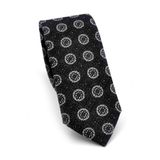 Gri Yuvarlak Desenli Siyah Dokuma Kumaş Mendilli Slim Fit Kravat // SDK-250204 SDK250204