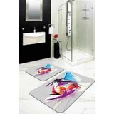 Gri Yüzler Banyo Halısı Klozet Takımı 2'li Paspas Seti BS215