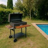 Grill Cup Gril Cup Siyah Barbekü 75 cm Emaye Malzemeden Tekerlekli Dikdörtgen Mangal 60x160 cm