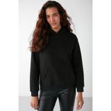 GRIMELANGE Adel Kadın Içi Polarlı Yumuşacık Relaxed Örme 3 Iplik Kanguru Cepli Kapüşonlu Siyah Sweatshirt