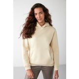 GRIMELANGE Adel Kadın Organik Pamuklu Içi Polarlı Yumuşacık Relaxed Kanguru Cepli Kapüşonlu Vanilya Sweatshirt