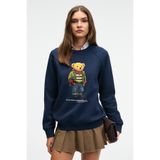 GRIMELANGE AELORIA Kadın Önü Baskılı Reglan Kol Oversize Lacivert Sweatshirt