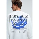 GRIMELANGE ALDEN Erkek Yuvarlak Yaka Göğsü Ve Sırtı Baskılı Relaxed Fit Beyaz Sweatshirt