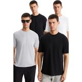 Grimelange Alessandro Erkek 4'lü Organik Pamuk Regular Kalın Dokulu Bisiklet Yaka Syh/grmj/byz T-shirt - Siyah - Kahverengi - Taba