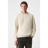 Grimelange ALESSIO Erkek %100 Pamuk Kapüşonlu Kordon Detaylı Oversize Fit Bej Sweatshirt - 2XL