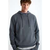 GRIMELANGE Alessıo Erkek %100 Pamuk Kapüşonlu Kordon Detaylı Oversize Fit Gri Sweatshirt