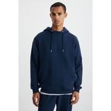 GRIMELANGE Alessıo Erkek %100 Pamuk Kapüşonlu Kordon Detaylı Oversize Fit Lacivert Sweatshirt