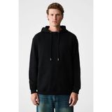 Grimelange ALESSIO Erkek %100 Pamuk Kapüşonlu Kordon Detaylı Oversize Fit Siyah Sweatshirt - 2XL