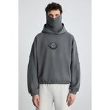 GRIMELANGE Alfıan Erkek Maskeli Içi Polarlı Yumuşacık Nakış Detaylı Comfort Organik Pamuk Gri Sweatshirt