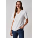 GRIMELANGE ALINE Kadın %100 organik Pamuk Derin V Yakalı Comfort Fit Beyaz T-Shirt